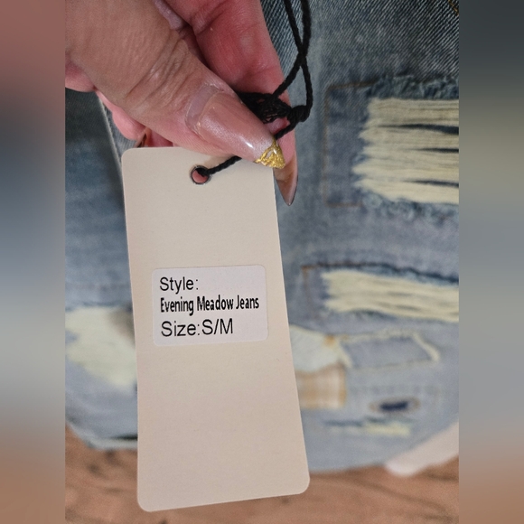 Jaded Gypsy Evening Meadows Distressed Patchwork Boyfriend Jeans | Size S/M - Picture 4 of 7